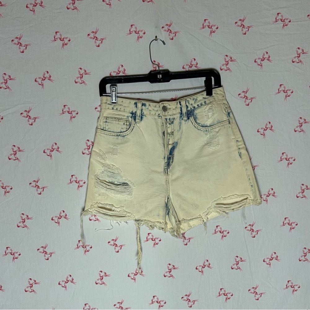 Altar'd State Cream Distressed Jean Shorts